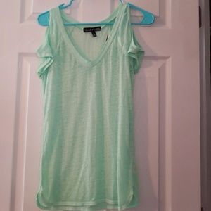 Open shoulder mint green tee